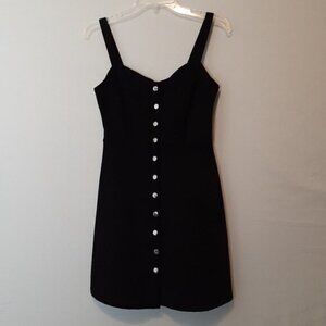 205 COLLINS Faux Suede Black Dress; Front Snaps; Shoulder Straps; Size Small